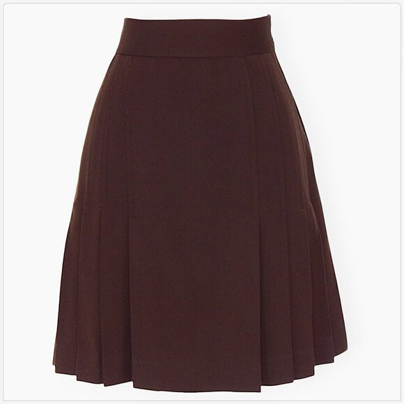 Mila Schon Vintage Dark Brown Wool Pleated Schoolgirl Style Lined Skirt Size 40 - Picture 1 of 3